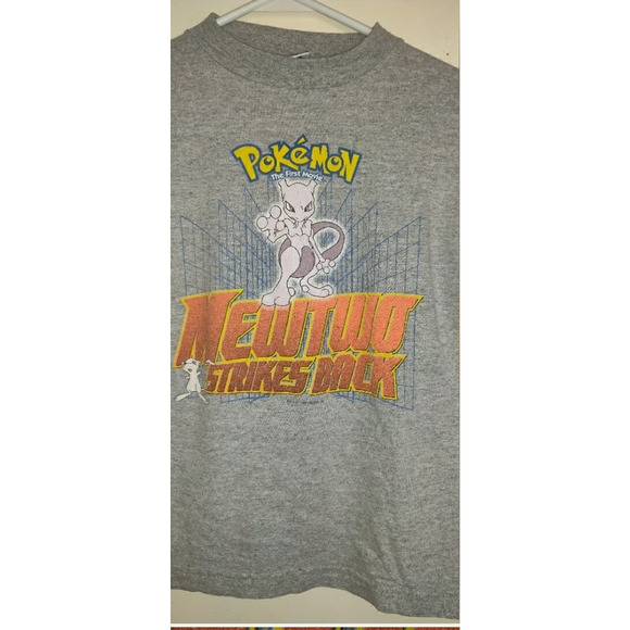 VTG Pokemon MEWTWO Long Sleeve Gray T Shirt Kids L FIRST MOVIE 1999 Nintendo - Picture 2 of 14